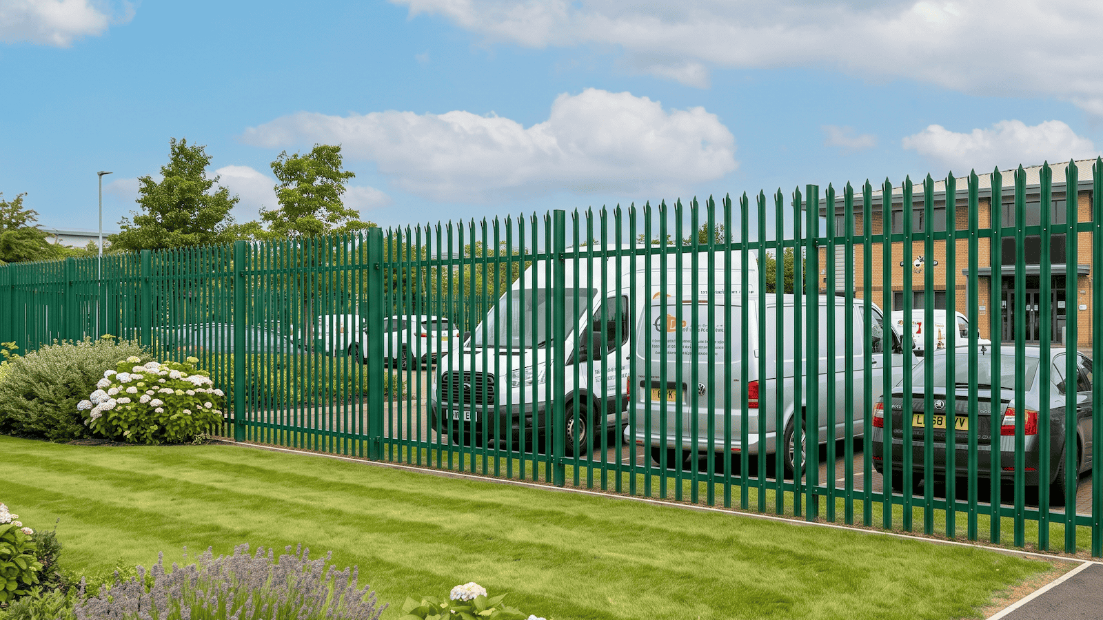 Heavy-duty steel palisade security fencing for commercial boundaries